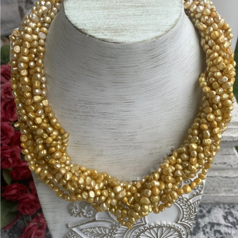 Multistrand Yellow Pearl Necklace Elegant Jewelry Bargains Deals Sales Buys Gift